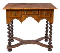 A walnut and cross and feather banded side table in the William and Mary taste:,