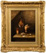 Circle of Benjamin Blake [19th Century]- Still of game in a larder,:- oil on canvas 24 x 19cm.