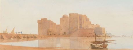 British School late 19th Century- Crusader Castle, Lebanon,:- signed with a monogram TS,