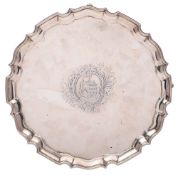 A Victorian silver salver, maker Susanna Cook, London, 1851: crested,