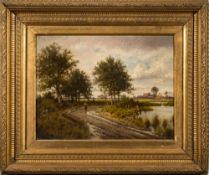 Joseph Paulman [19/20th Century]- A river landscape; Figure on a country lane,
