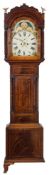 A mahogany moonphase longcase clock: the eight-day duration movement striking the hours on a bell,