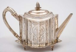 A George III silver teapot, maker Peter and Ann Bateman, London, 1781: initialled and inscribed,