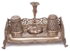 A Victorian silver galleried desk inkstand, maker Charles Thomas Fox & George Fox, London,