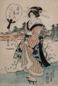 Keisai Eisen A Japanese woodblock print, Bijin in traditional costume: 35 x 24cm.