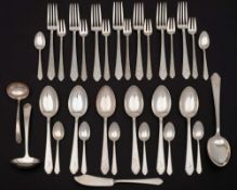 A collection of American sterling flatwares: initialled, includes table spoon, six dessert spoons,