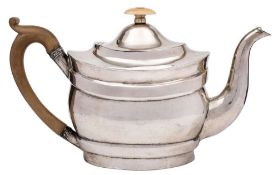 A 19th century Irish silver teapot, maker ON or JN, stamped Sterling: of plain oval outline,
