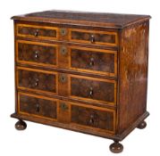 A William & Mary walnut oyster veneer, sycamore banded and inlaid rectangular chest:,