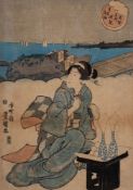 Kunisada A Japanese woodblock print, A Bijin Preparing a Picnic: 33 x 24cm.