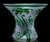 A Webb green and clear cameo glass vase: of waisted form with flared rim,