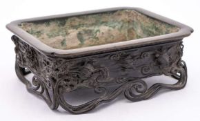 A Japanese bronze bonsai jardiniere,