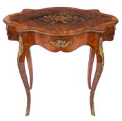 A Victorian walnut, marquetry and gilt metal mounted occasional table:,