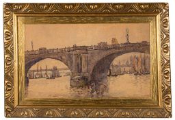 Rose Champion de Crespigny [1860-1935]- Through The Arches, Waterloo Bridge,:- signed, watercolour,