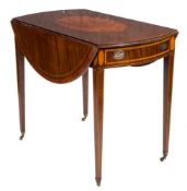 A George III sycamore veneered and inlaid oval Pembroke table:,