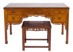 A Chinese gilt and red lacquer rectangular writing table:,