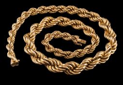 An 18ct gold graduated rope-twist necklace: approximately 43cm long, 51gms gross weight.