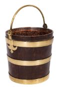 A 19th Century oak and brass bound bucket:, with brass loop carrying handle, 30cm (1ft) diameter,
