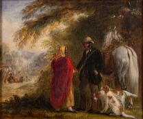 Attributed to John Fernley Junior [1815-1862]- The squire with horse and dogs and a gypsy family,