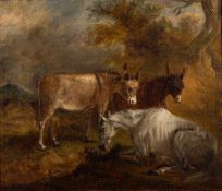Attributed to John Fernley Junior [1815-1862]- Horse and mule in a landscape,:- oil on canvas,