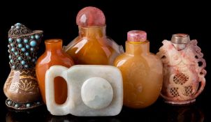 A mixed group of Chinese hardstone and other small works of art: including an agate snuff bottle,