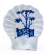 A Lund's Bristol/early Worcester blue and white shell pickle dish: of scallop shell form,