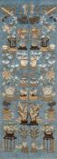 A pair of Chinese mandarin's sleeves: embroidered in silk and metal thread with auspicious objects,