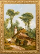 William Williams of Plymouth [1808-1895]- Figures outside a thatched cottage,:- signed,