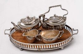 An Edward VII miniature silver tea service, with serving tray, maker Levi & Salaman, Birmingham,