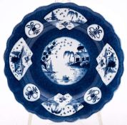 A Bow powder blue ground plate: with lobed rim,