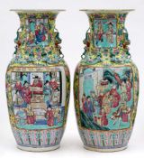 A pair of Chinese Peranakan porcelain vases for the Straits market: each of baluster form,