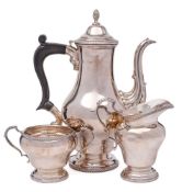 An Elizabeth II silver three-piece coffee service, maker Barker Ellis Silver Co, Birmingham,