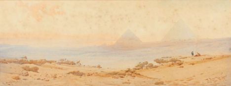 Augustus Osbourne Lamplough [1877-1930]- The Pyramids from The Desert,:- signed and inscribed,