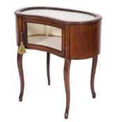 An Edwardian mahogany and inlaid bijouterie display table:, of kidney shaped outline,