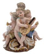 A Meissen porcelain group: allegorical of the Arts modelled with four scantily clad putti playing