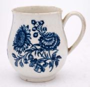A First Period Worcester blue and white bell-shaped mug: transfer printed with 'The Natural Sprays