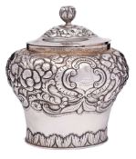 A George IV Irish silver tea caddy and cover, maker William Nolan, Dublin, 1826: crested,