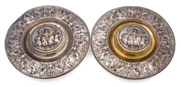 A pair of silver plated table inkstands,