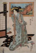 Keisai Eisen A Japanese woodblock print, Courtesan From the House of Ebiya: 36 x 25cm.