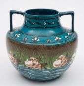 A Foley Art China 'Harjian' vase: of squat two handled form decorated with designs after Fanny