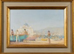 * John Miller [1931-2002]- Beach Boys, Greece,:- signed and dated 1980 bottom right oil on canvas,