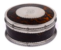 A Victorian tortoiseshell and silver mounted box, maker JB, possibly Joseph Barham, London,
