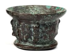A 17th Century Spanish bronze mortar: with flared rim,