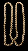 A rope-twist necklace: approximately 77cm long, 33.5gms gross weight.