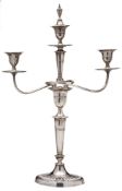 An Edward VII silver oval twin-branch candelabrum, maker Goldsmiths & Silversmiths Co Ltd, London,