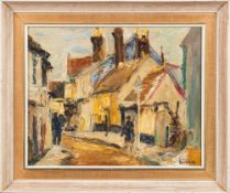 * Ronald Ossory Dunlop [1894-1973]- Figures in a village street,:- signed oil on canvas, 39 x 50cm.