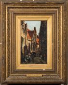Frank Bramley [1857-1915]- Antwerp; a street scene with figures,