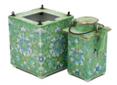 A Chinese wine pot, cover and outer case,