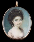 Circle of Samuel Shelley [1750-1808]- A miniature portrait of a lady, said to be Mrs Warnaby,