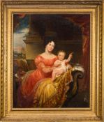 Follower of Thomas Lawrence [18/19th Century]- Portrait of a mother and child seated in a palatial