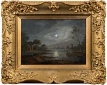 Manner of Van De Neer Jansen [18th/19th Century]- A moonlit river estuary,